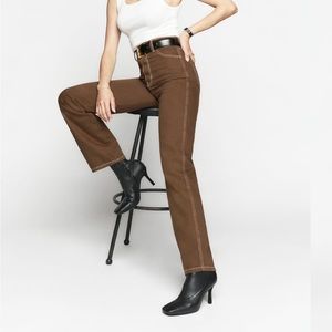 Reformation Cowboy High Rise Straight Jeans - Shitake